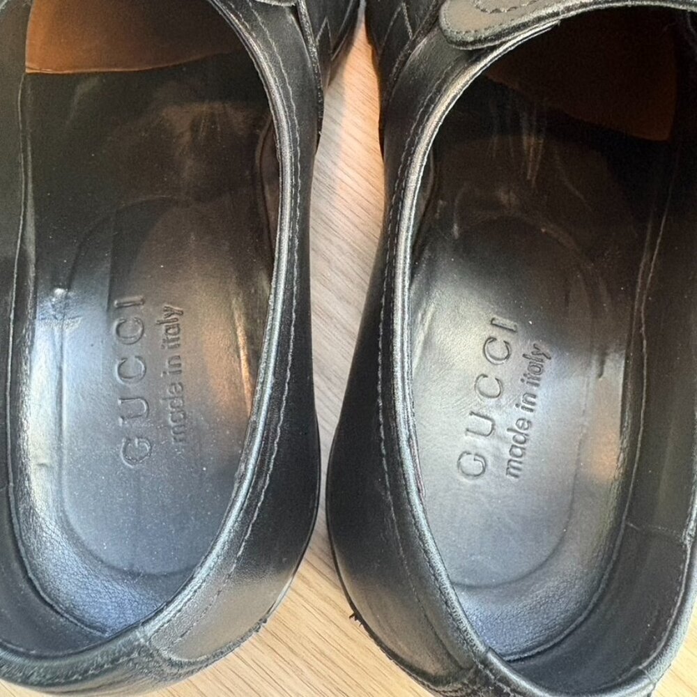 Gucci Loafers Buckle heel Size 7.5 Leather Black Mens - Picture 6 of 11